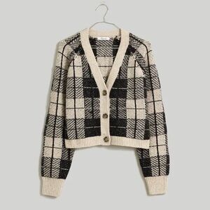 Madewell Plaid Button-Front Crop Cardigan